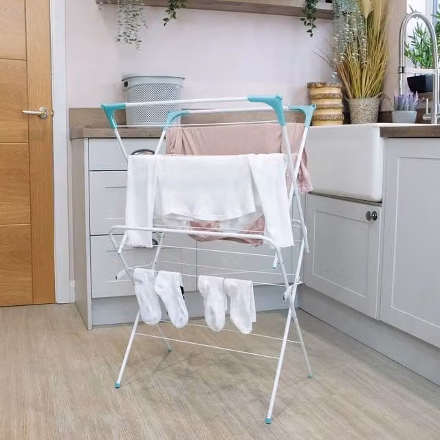 EONLION 2 Tier Foldable Clothes Drying Airer in White with Hooks