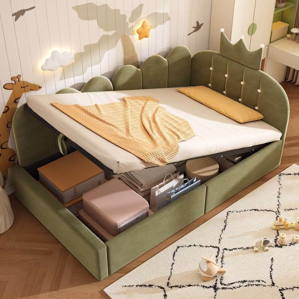 STILVORA Modern Upholstered Single Bed Frame with Lift Up Storage Base in Green Velvet, W/D/H: 90 x 190 cm – 3