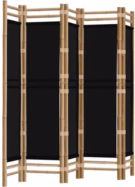 Berkfield Home 5-Panel Folding Room Divider in Black Bamboo and Canvas, 200 cm – 1