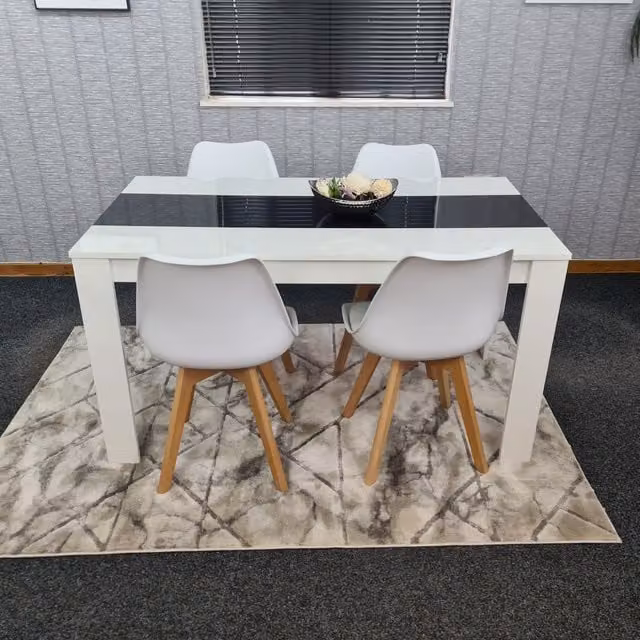 Kosy Koala Modern Kitchen and Dining Set with Rectangular Table and 4 White Tulip Chairs in Black and White