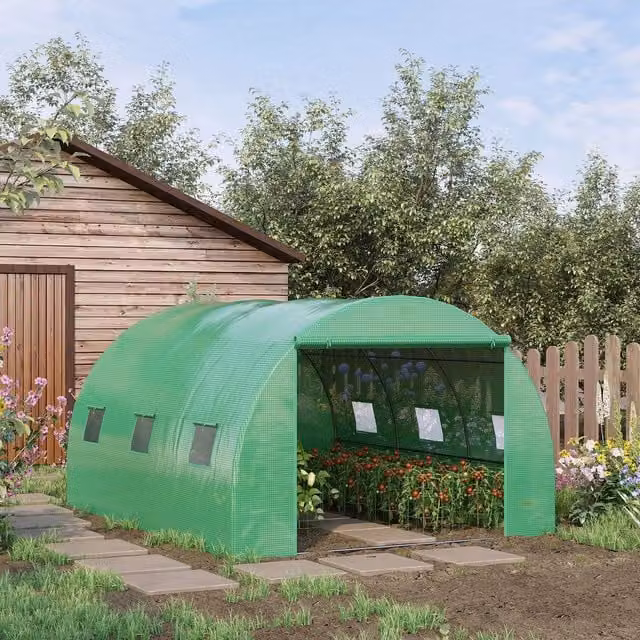 OUTSUNNY Green Tunnel Greenhouse with PE Cover, Door, and Window for Outdoor Plant Growing, W/D/H: 300 x 300 x 200 cm