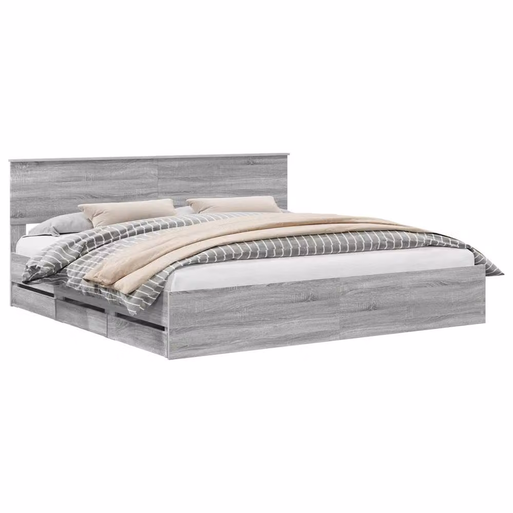 Berkfield Home Modern Bed Frame with Drawers in Grey Sonoma, Engineered Wood, 200 x 200 cm – 2