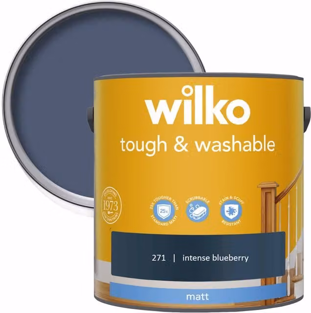 wilko Tough and Washable Matt Emulsion Paint, Blue, 2.5 l