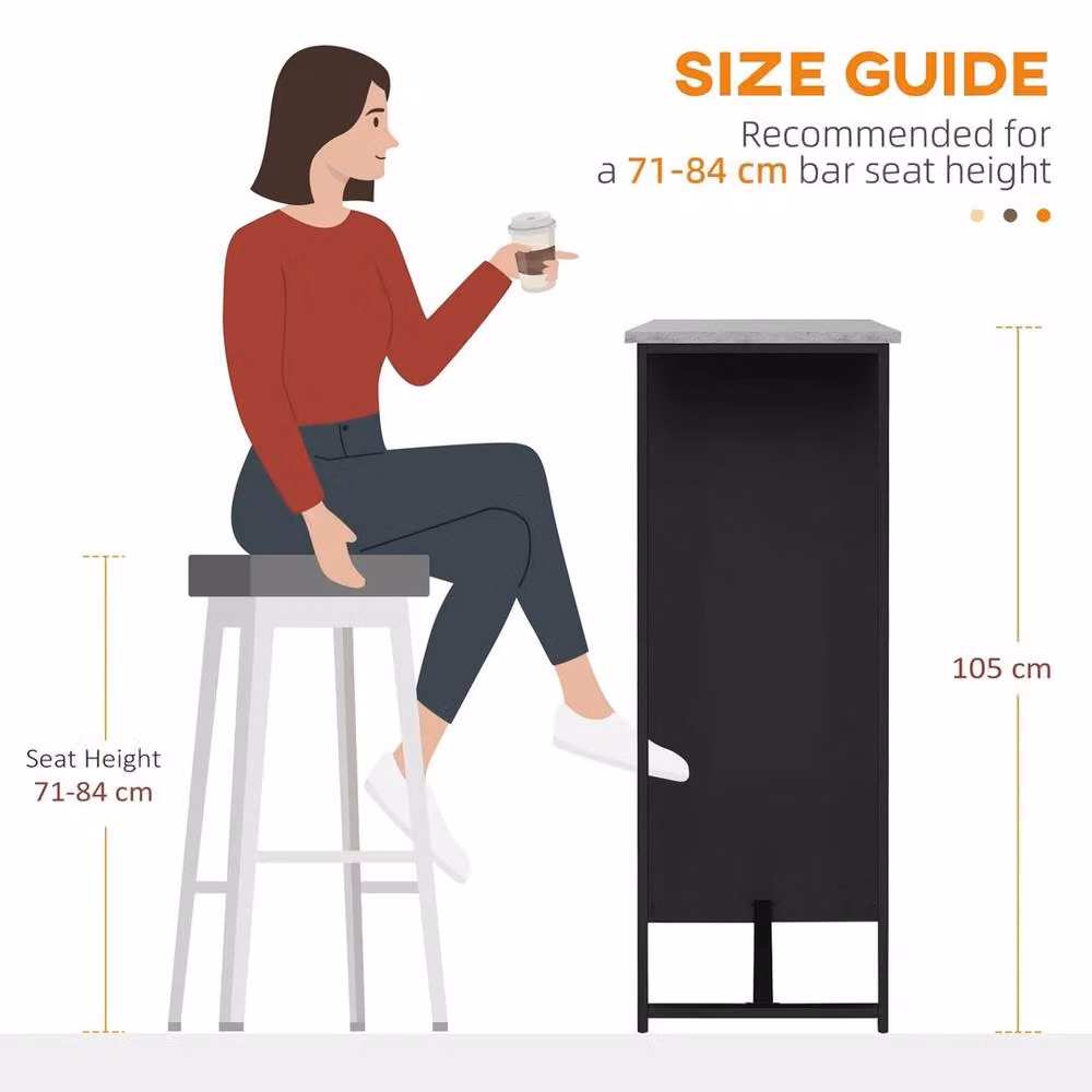 FLAVORA Modern Black Breakfast Bar Table with 3-Tier Storage Shelf and Wine Rack – 3