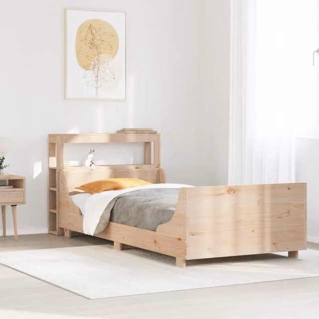 Berkfield Home Rustic Solid Wood Pine Bed Frame in Brown, W/D/H: 90 x 200 cm
