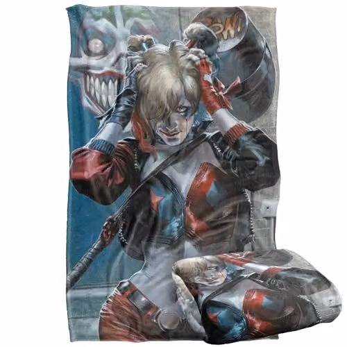 Warner Bros. Batman Harley Quinn Hammer Time Super Soft Fleece Throw Blanket, Multicolour, W: 91 x D: 147 cm