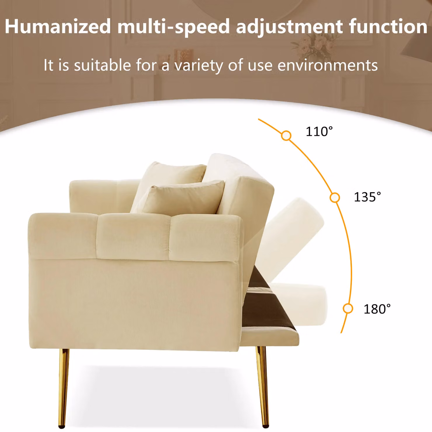 Matteo Modern 2-Seater Velvet Sofa Bed in Beige with Adjustable Backrest and Solid Wood Frame – 3