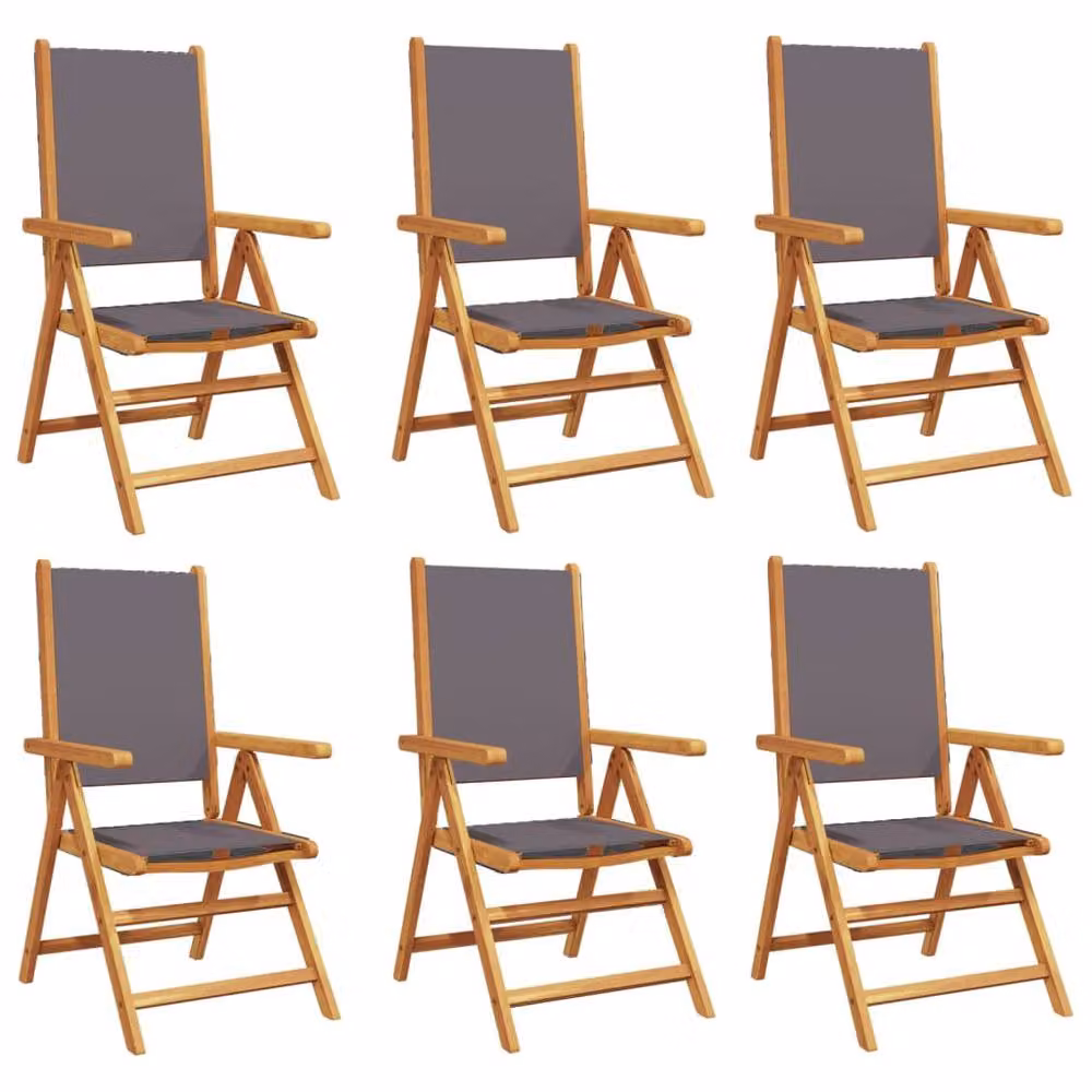 Berkfield Home Set of 6 Reclining Garden Chairs in Anthracite Fabric and Oiled Acacia Wood – 3