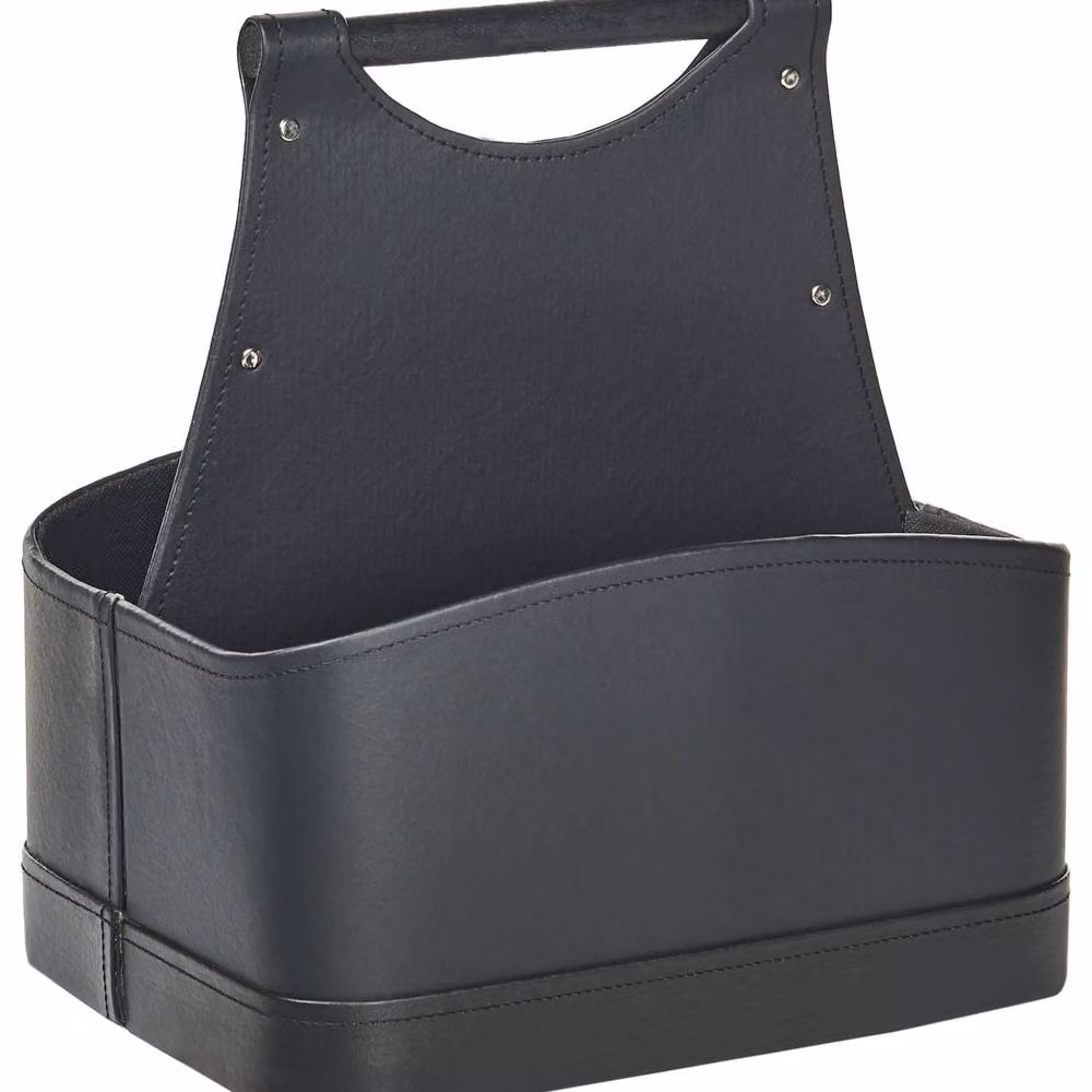 Wyld and Coco Graphite Grey Faux Leather Two Compartment Storage Basket with Handles W/D/H: 33.0 x 23.0 x 32.0 cm – 2