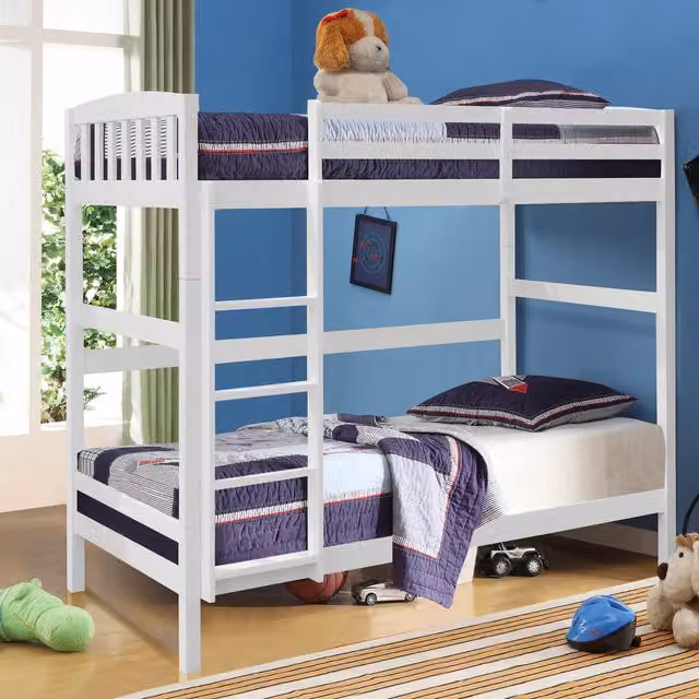 Comfy Living White Lacquered Solid Wood Combination Bunk Bed for Children, 90 x 190 cm
