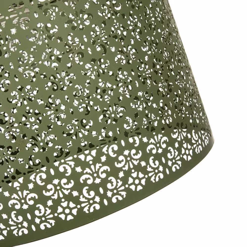 Happy Homewares Moroccan Designed Large Olive Green Metal Pendant Shade with Floral Decor, Diameter: 40 cm – 3