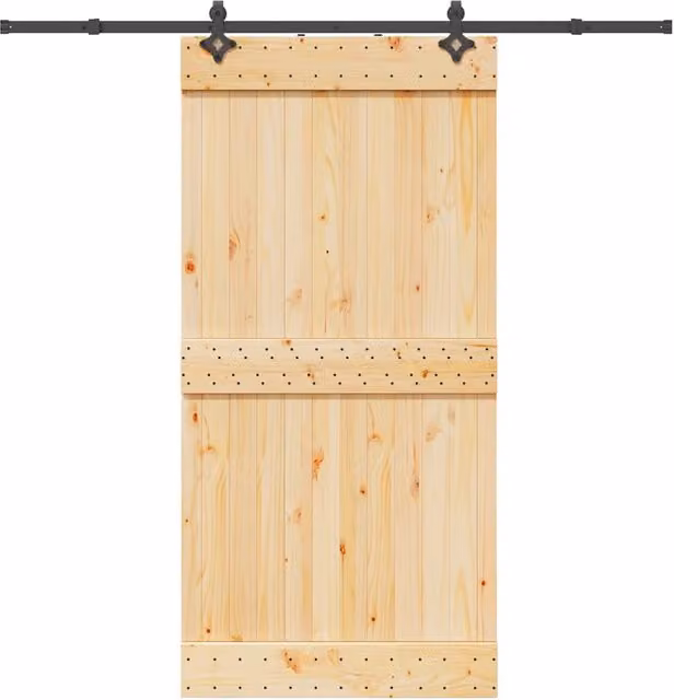 Berkfield Home Rustic Solid Wood Pine Sliding Door with Hardware Set, Brown, W: 100 cm, H: 210 cm
