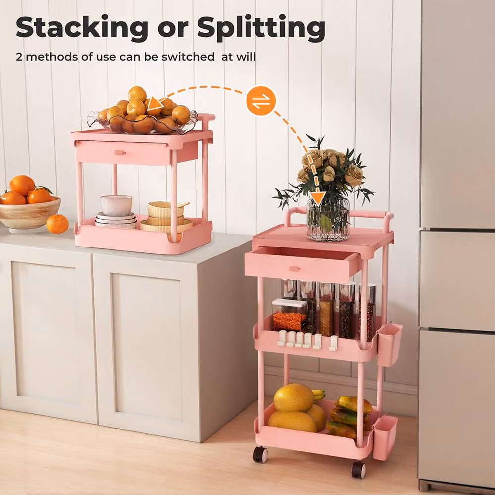Levede 3 Tier Rolling Storage Trolley Cart in Pink – 2