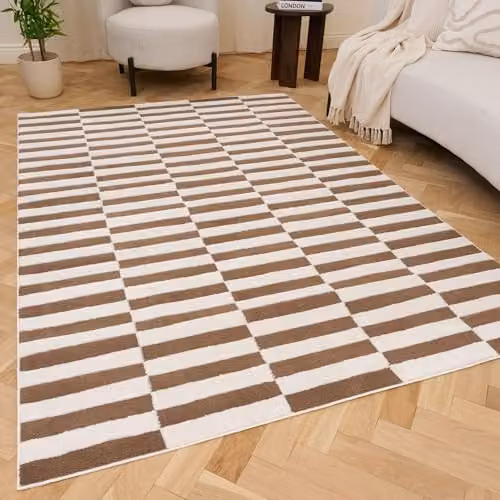 THE RUGS Loft Collection Modern Striped Living Room Area Rug in Brown and Beige, W: 80 cm, L: 150 cm
