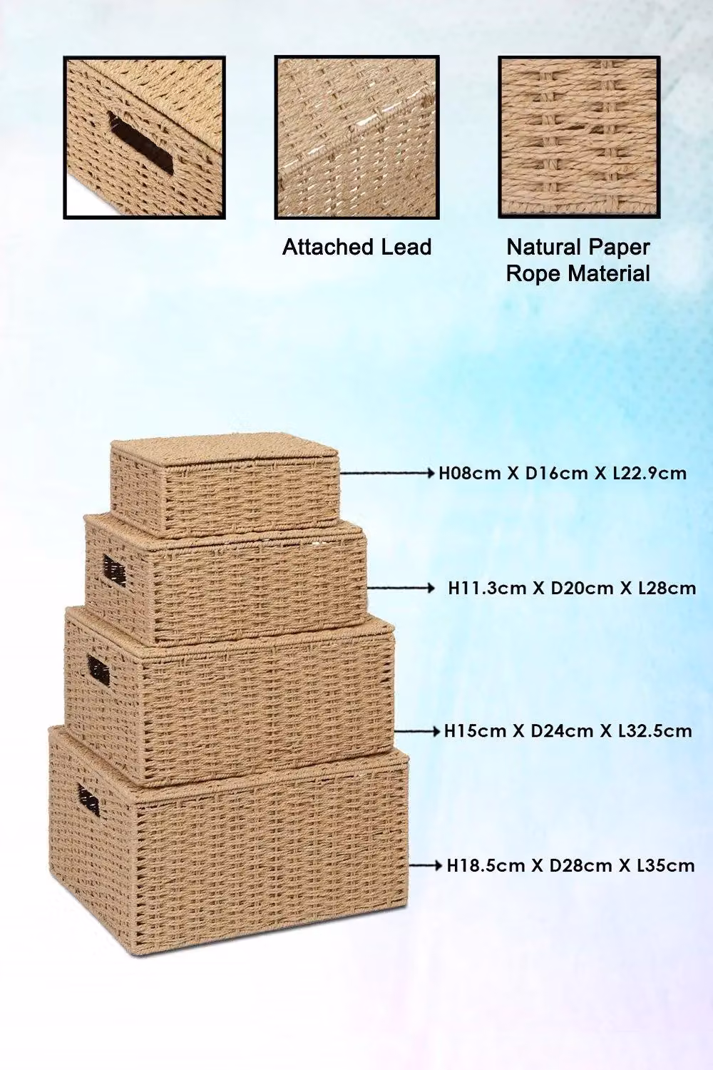 Arpan Storage Basket Hamper Set of 4 in White and Beige with Lids and Insert Handles – 2