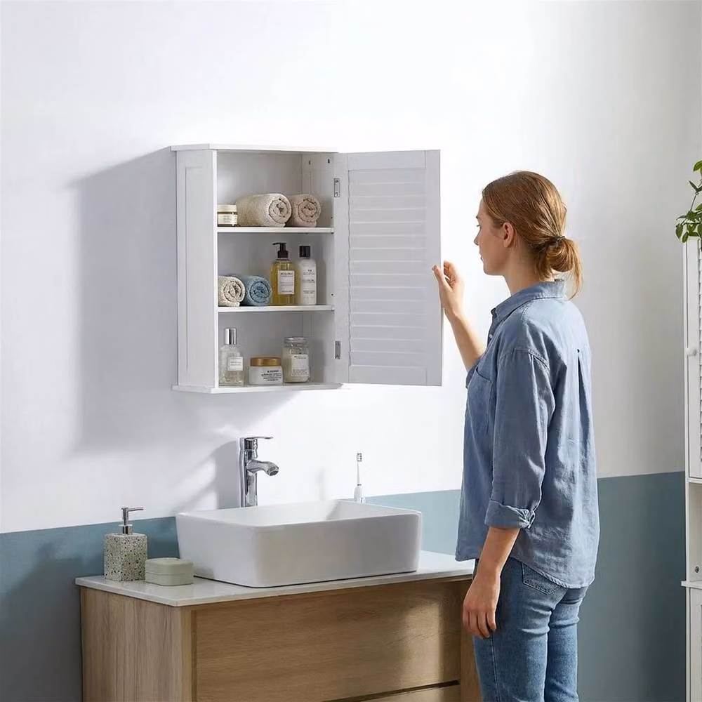 KORVIXA White Modern Bathroom Wall Cabinet with Roll Shutter Door, W: 60 cm, H: 60 cm – 2