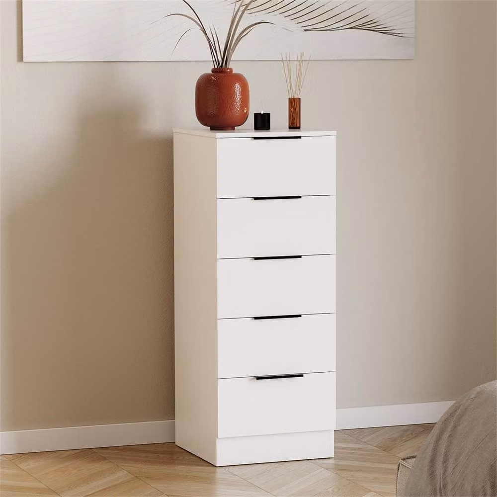 Kelvenix 5 Drawer Narrow White Bedroom Chest – 2