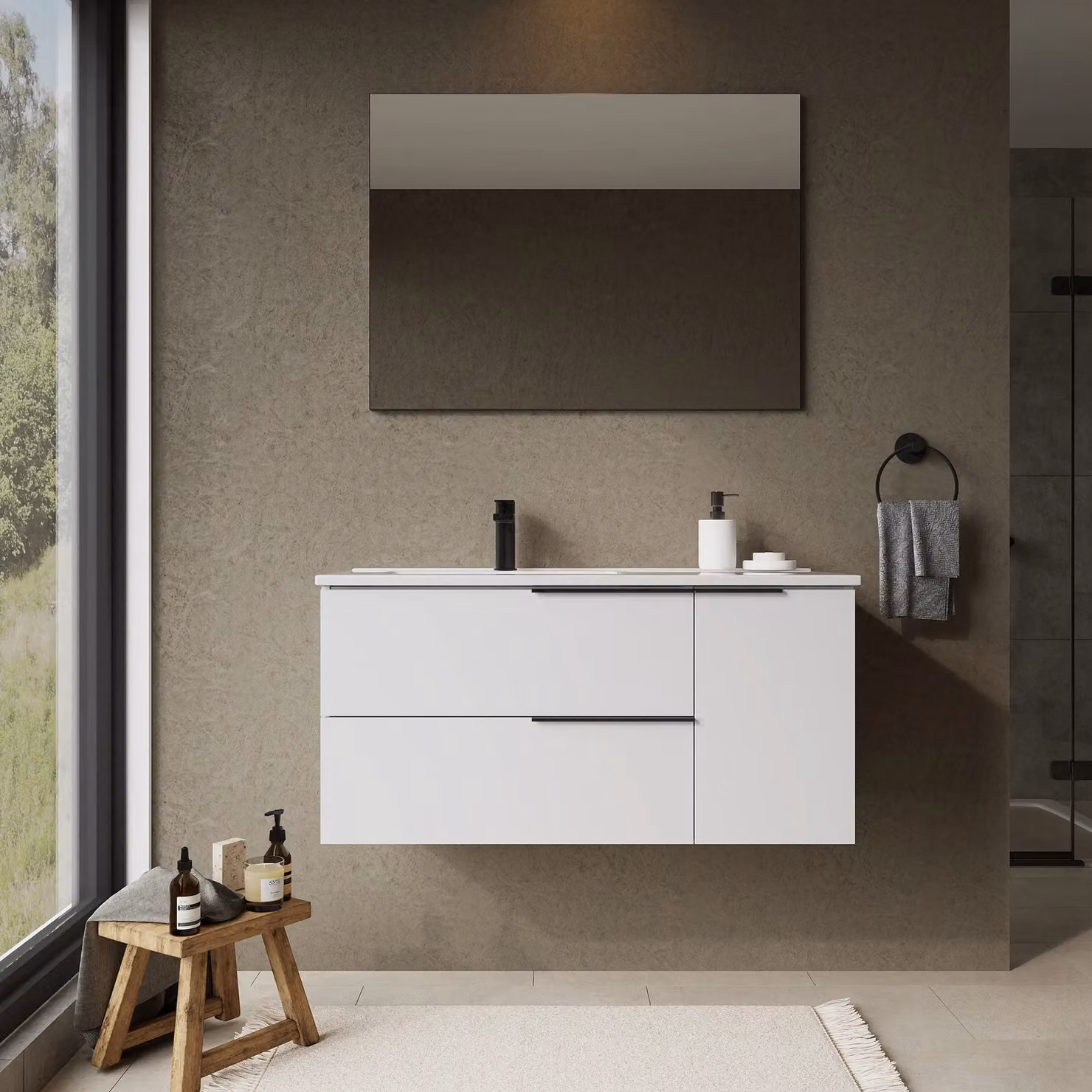 Banyetti Celtic Duo 1000mm Wall Hung Vanity Unit with Door and Basin in Gloss White (W: 100 cm, D: 45 cm, H: 45 cm) – 5