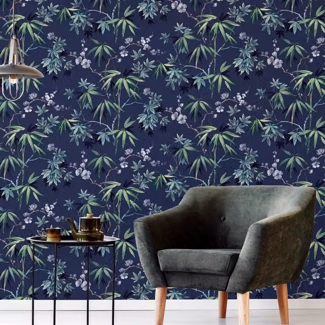 Arthouse Jasmine Garden Floral Botanical Wallpaper in Blue, Green and Purple