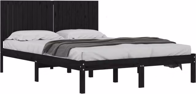 Berkfield Home Beautiful Black Solid Wood Pine Bed Frame W/D/H: 200 x 100 x 205.5 cm