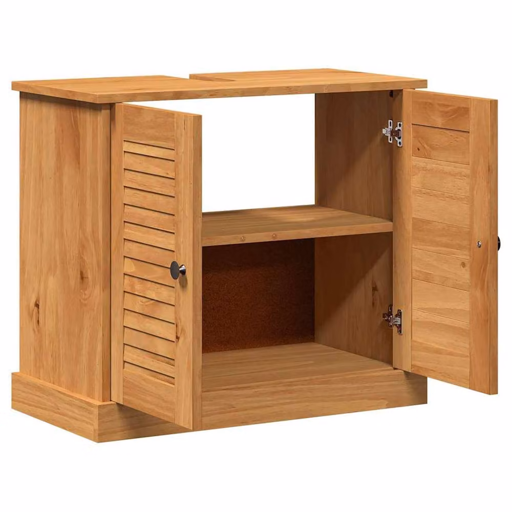 Berkfield Home Modern Brown Pine Bathroom Vanity Unit with Hinged Doors and Internal Shelves – 3