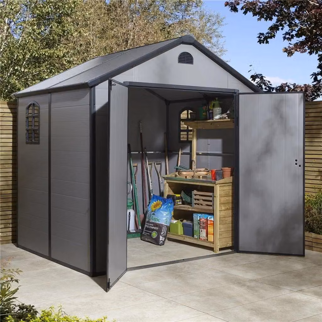 Cheshire Double Door Apex Plastic Shed in Light Grey with Window and Roof Vent – 2