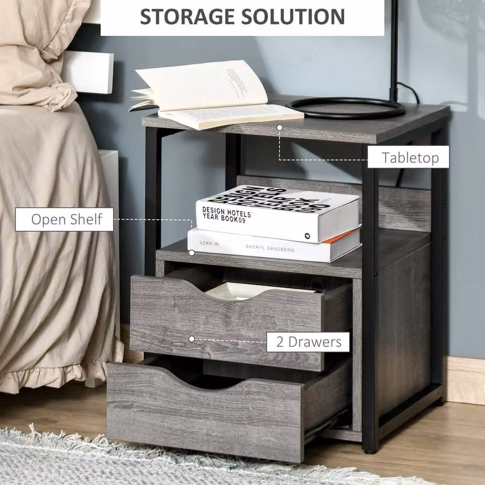 KORVIXA Grey and Black Industrial Accent Side Table – 4