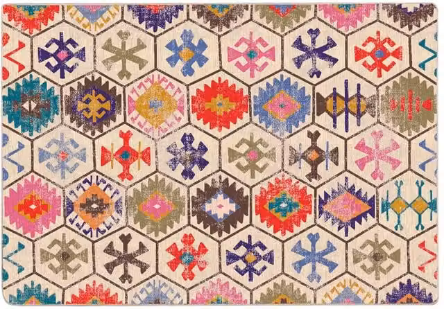 Berkfield Home Washable Multicolour Geometric Boho Round Anti Slip Rug, Diameter: 160 cm