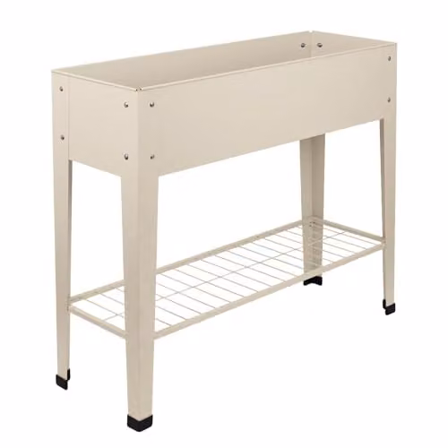 Harbour Housewares Elevated Raised Garden Bed with Legs and Storage Shelf in Beige or White, Galvanised Steel Planter Box for Vegetables and Flowers – 1