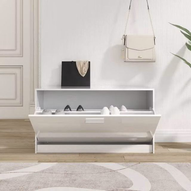 Berkfield Home High Gloss White Shoe Bench W/D/H: 80 x 24 x 45 cm