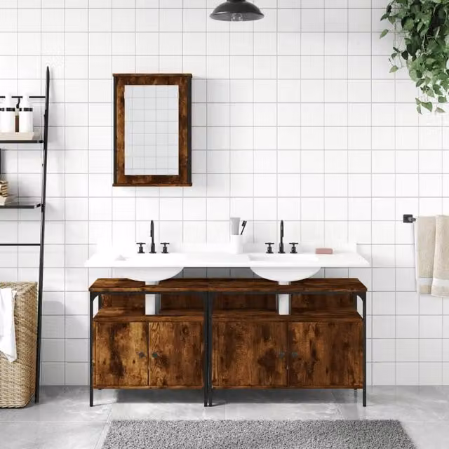 Berkfield Home 3 Piece Industrial Bathroom Furniture Set in Smoked Oak Brown