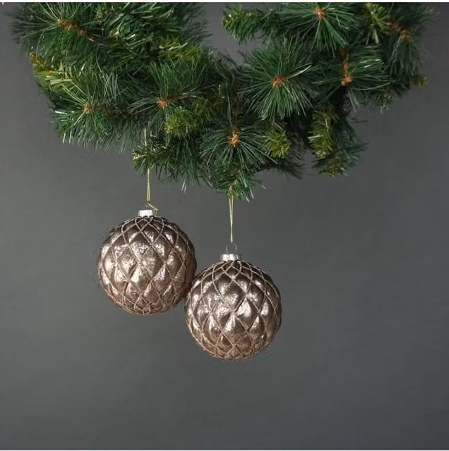 KDMD Asteria Gold Glass Quilted Christmas Bauble Set of 4, Diameter: 10 cm