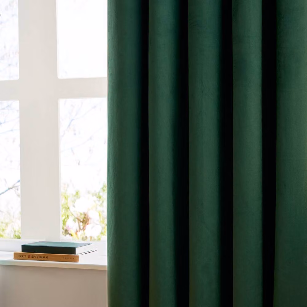 Furn Emerald Green Velvet Room Darkening Eyelet Curtain Pair, Width: 168 cm, Drop: 137 cm – 3