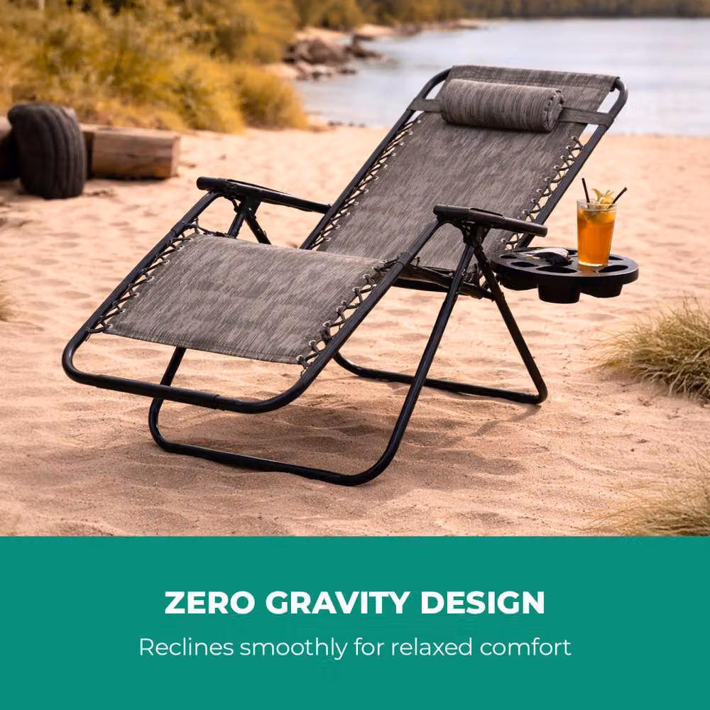 Royalford Pack of 2 Zero Gravity Sun Lounger Recliners in Grey with Powder Coated Steel Frame and Adjustable Headrest – 3