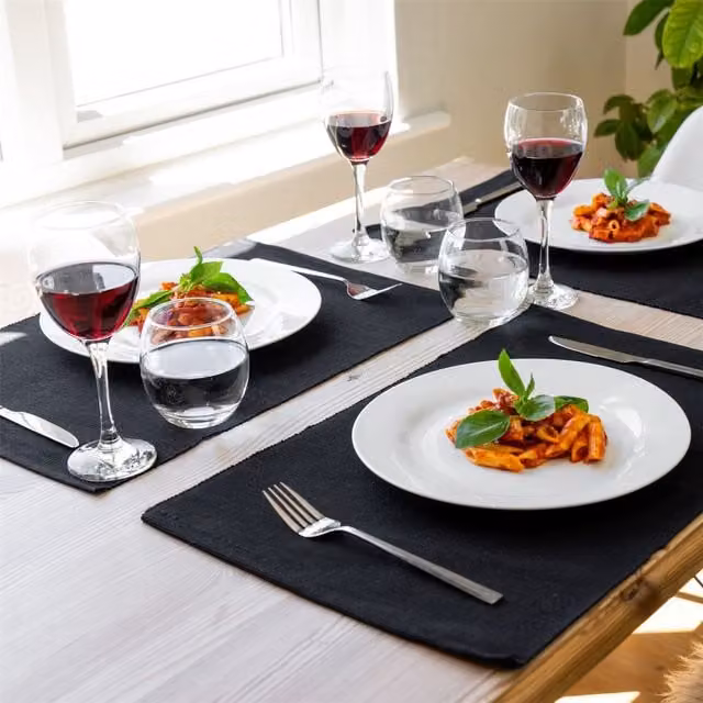 Nicola Spring Ribbed Cotton Placemats, Pack of 6, Black, W: 48 cm, D: 33 cm