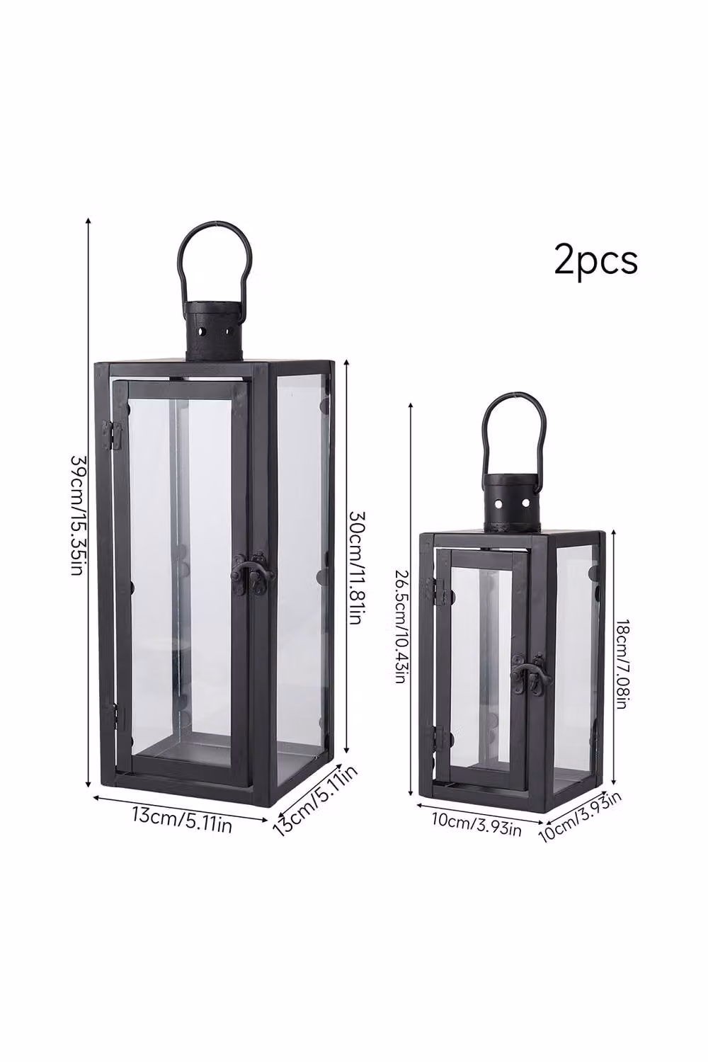 ExtraStar 2-Piece Black Metal and Glass Pillar Candle Holder Set for Tabletop Use – 5