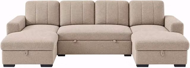 Furnishings For Less UK Comaro Beige U Shaped 5 Seater Fabric Sofa Bed with Twin Storage Chaises
