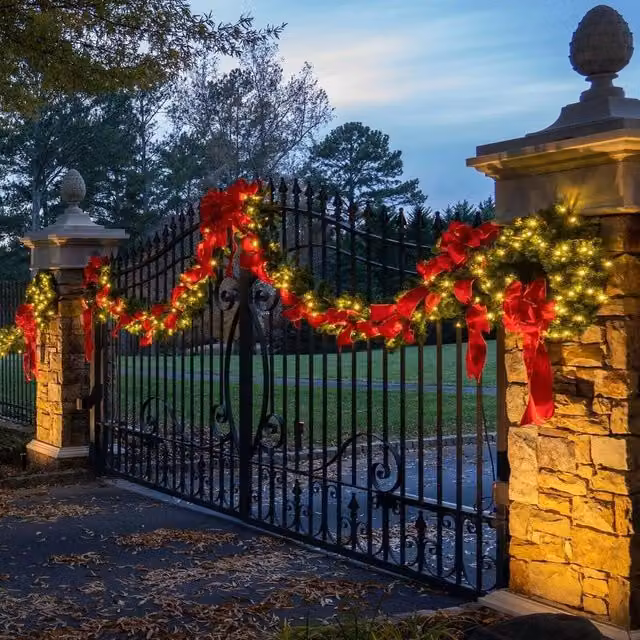 Kelvenix 9FT Pre-Lit Christmas Garland with Warm White LED Lights in Black and Green