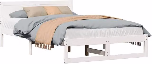Berkfield Home Elegant White Solid Pine Wood Bed Frame W: 140 cm, D: 190 cm