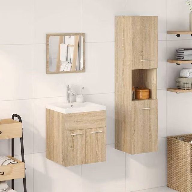 Berkfield Home Practical 4 Piece Bathroom Furniture Set in Sonoma Oak and Light Brown