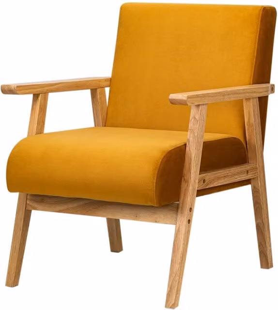 Nordlys Scandinavian Lounge Armchair with Yellow Velvet Fabric and Solid Wood Frame – 1