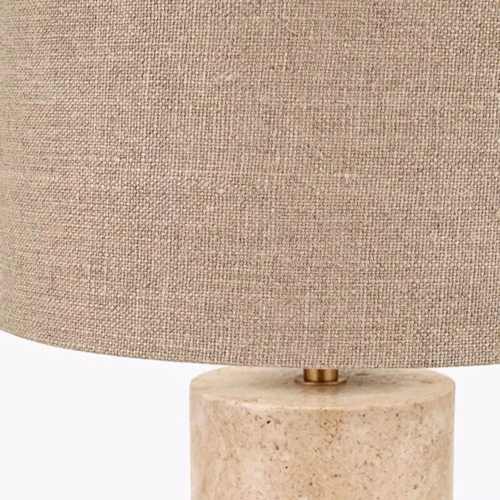 Ruma Limestone Cylinder Table Lamp with Beige Fabric Shade – 3