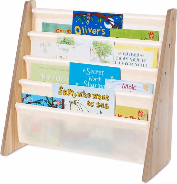 LIVIVO Natural 4 Tier Kids Sling Bookshelf in Beige – 1