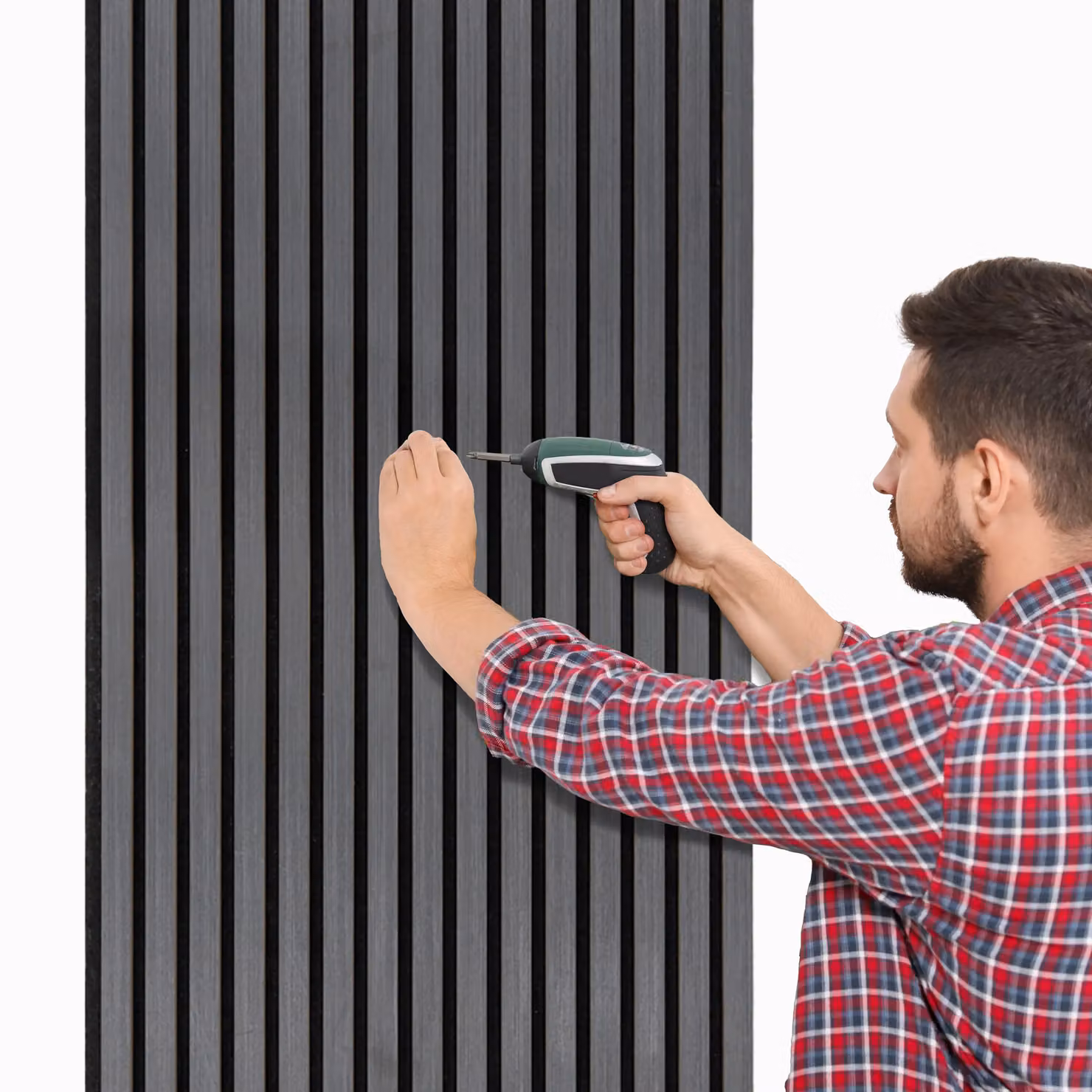 Monstershop Acoustic Slat Wall Panels, 2 Pack, Anthracite Grey MDF Wood Look, H x W x D: 240 x 60 x 1.2 cm – 4