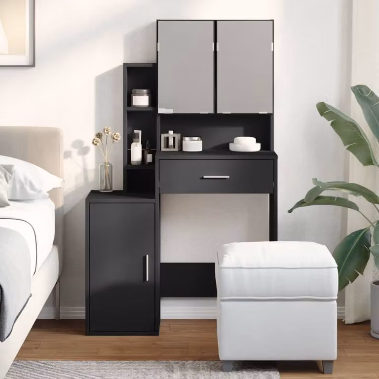 Berkfield Home Beautiful Dressing Table with Cabinet in Black, W/D/H: 80 x 35 x 132 cm