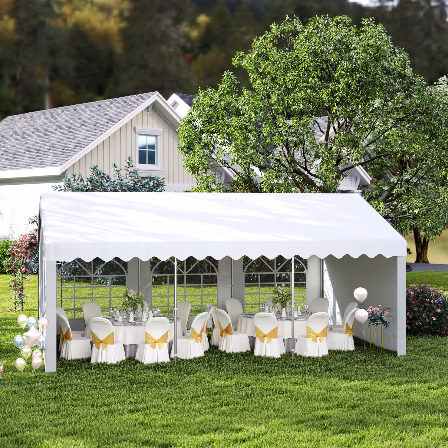 Outsunny White Wedding Tent and Portable Carport Shelter with Removable Sidewalls, Doors and Windows, W: 6 m, D: 4 m, H: 2.8 m – 2
