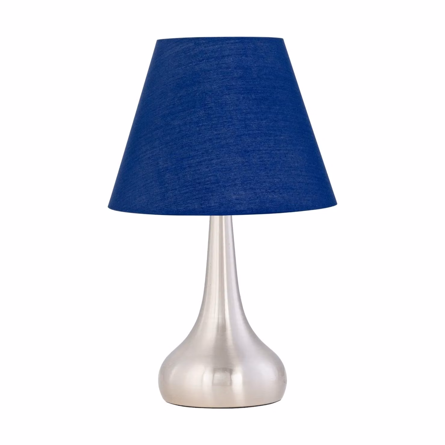 First Choice Lighting Romana Set of 2 Brushed Chrome Touch Table Lamps with Navy Blue Fabric Shades – 2