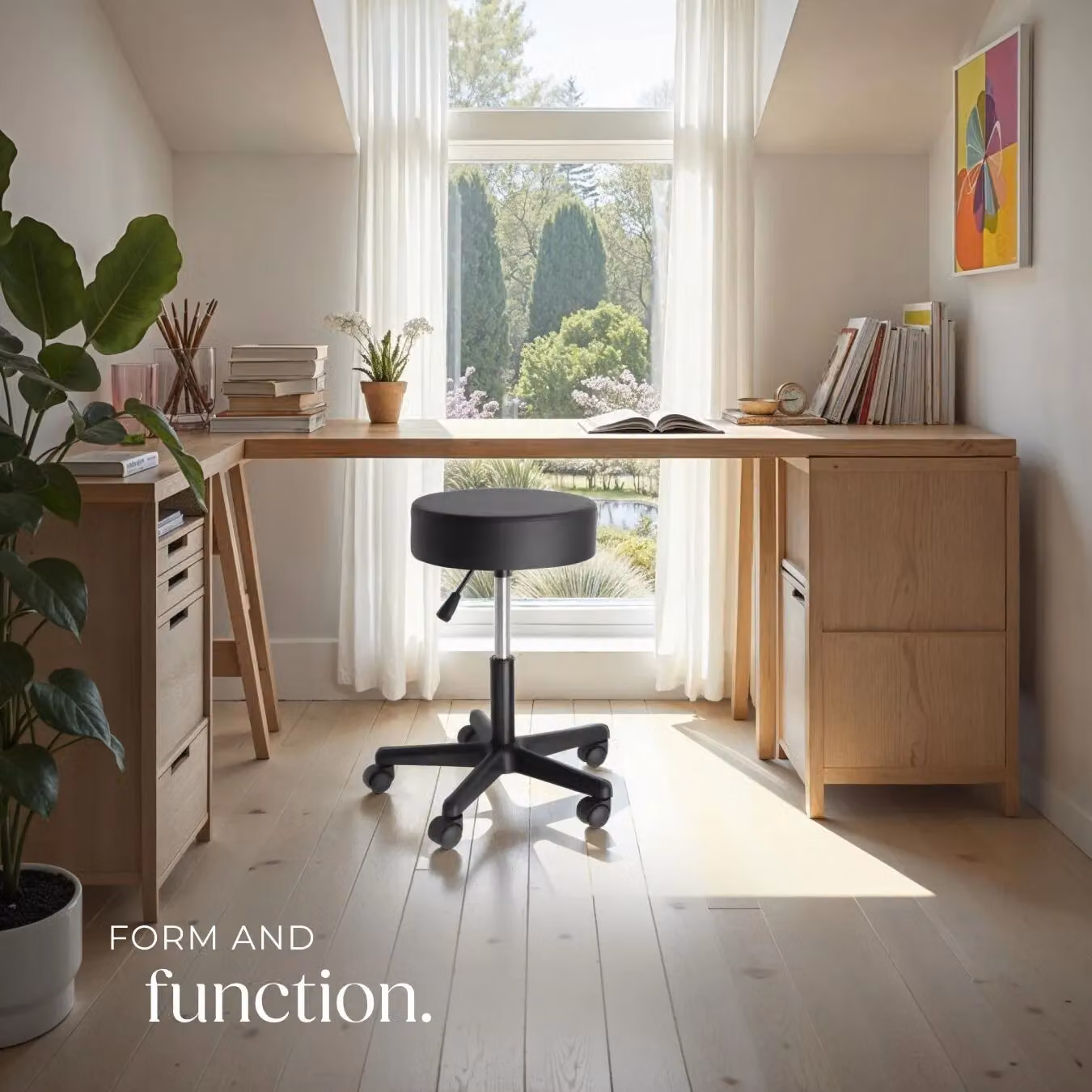 tectake Werner Desk Stool in Black with Synthetic Leather and Castors – 7