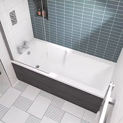 nuie NBA710 Modern Rectangular Single Ended Shower Bath, White, W: 170 cm, D: 75 cm – 2
