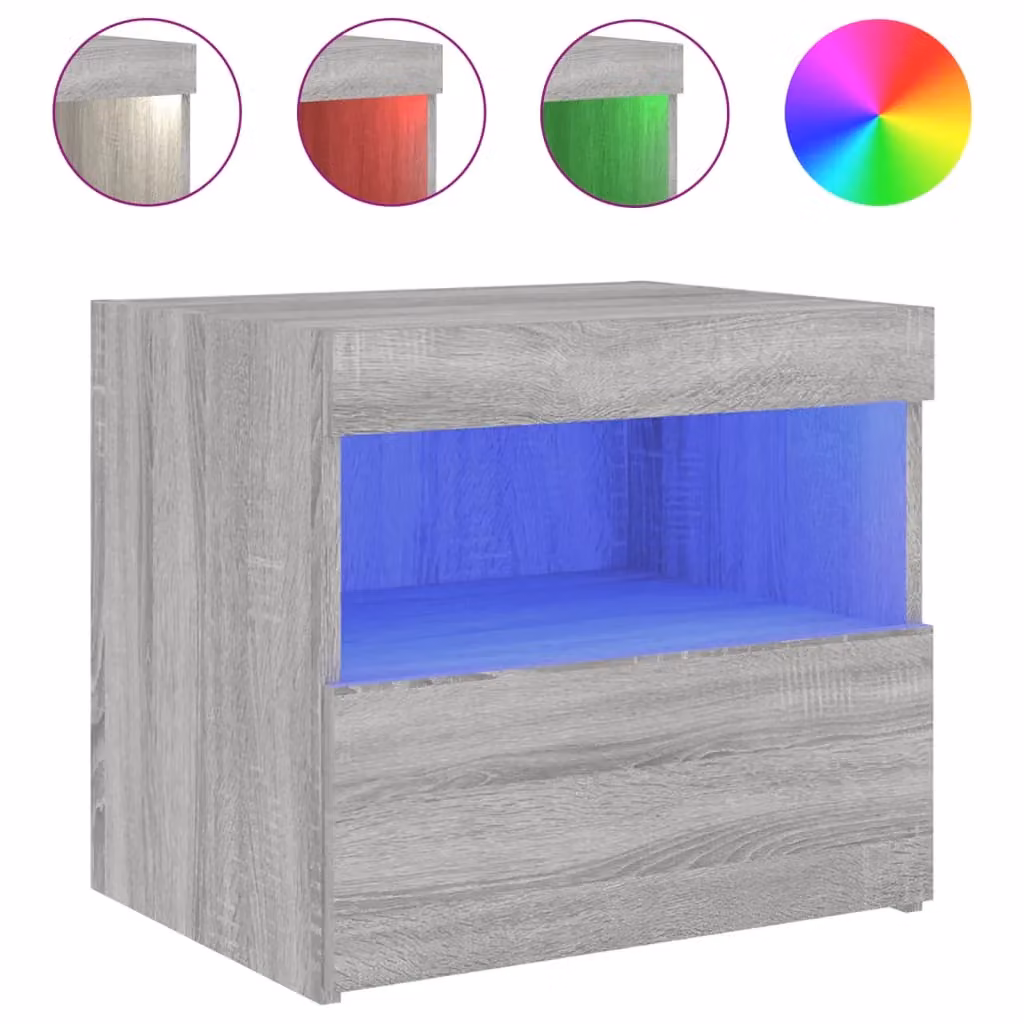 Berkfield Home Bedside Cabinet with Integrated LED Lights in Grey Sonoma, W: 50 cm, D: 40 cm, H: 45 cm – 2